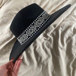 Black Wide Brim Felt Hat W/ Triangle Crown